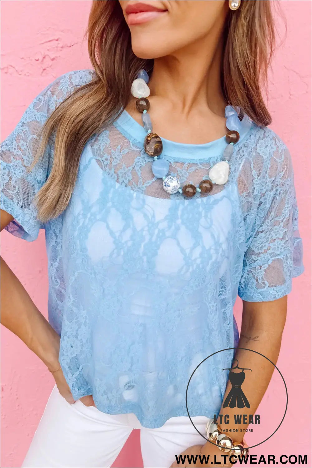 Yellow Cream Sheer Floral Lace Boxy Tee - L.T.C Wear Online Fashion Store