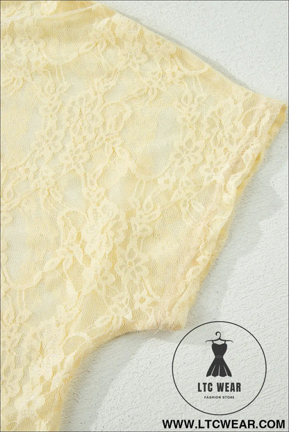 Yellow Cream Sheer Floral Lace Boxy Tee - L.T.C Wear Online Fashion Store