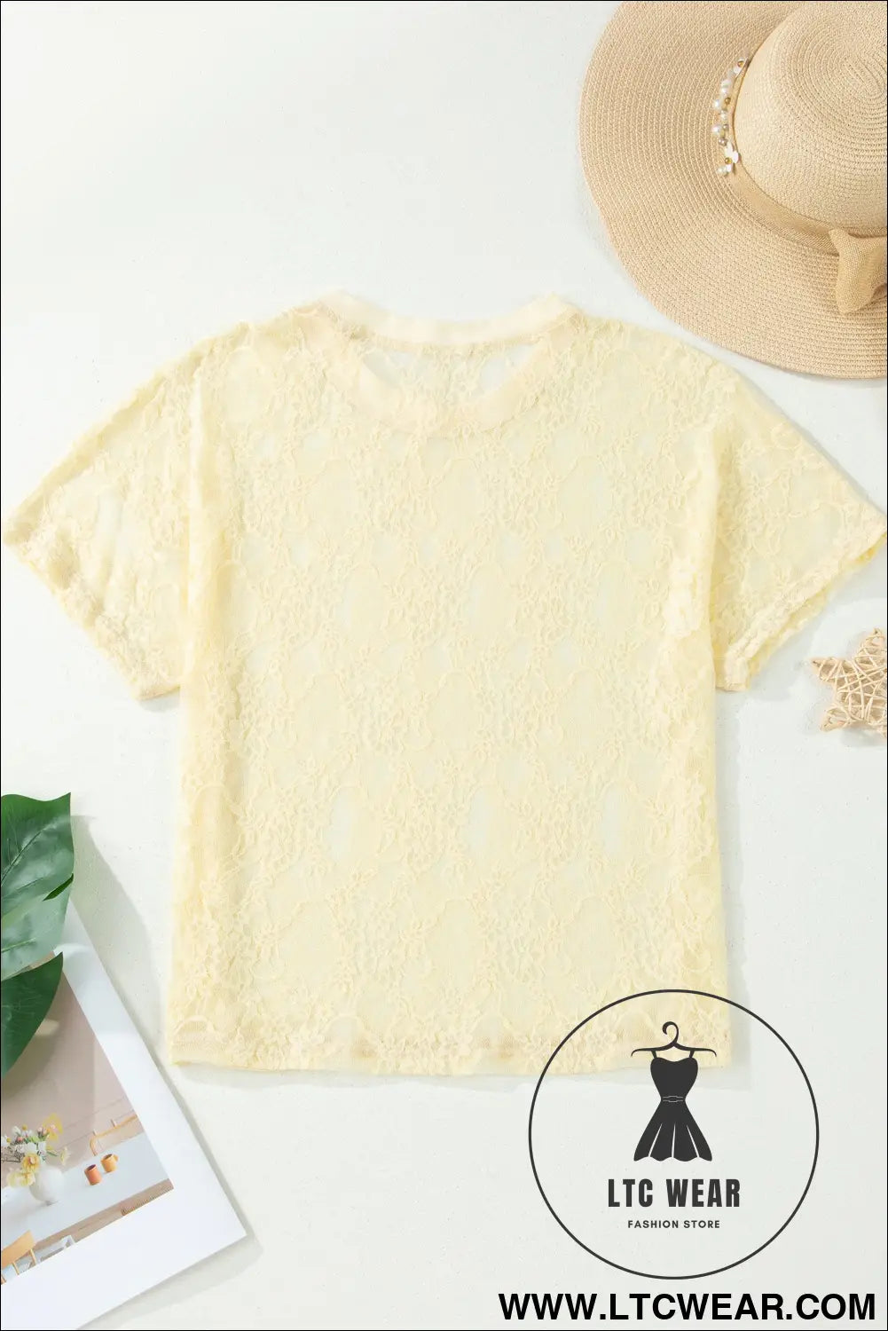 Yellow Cream Sheer Floral Lace Boxy Tee - L.T.C Wear Online Fashion Store