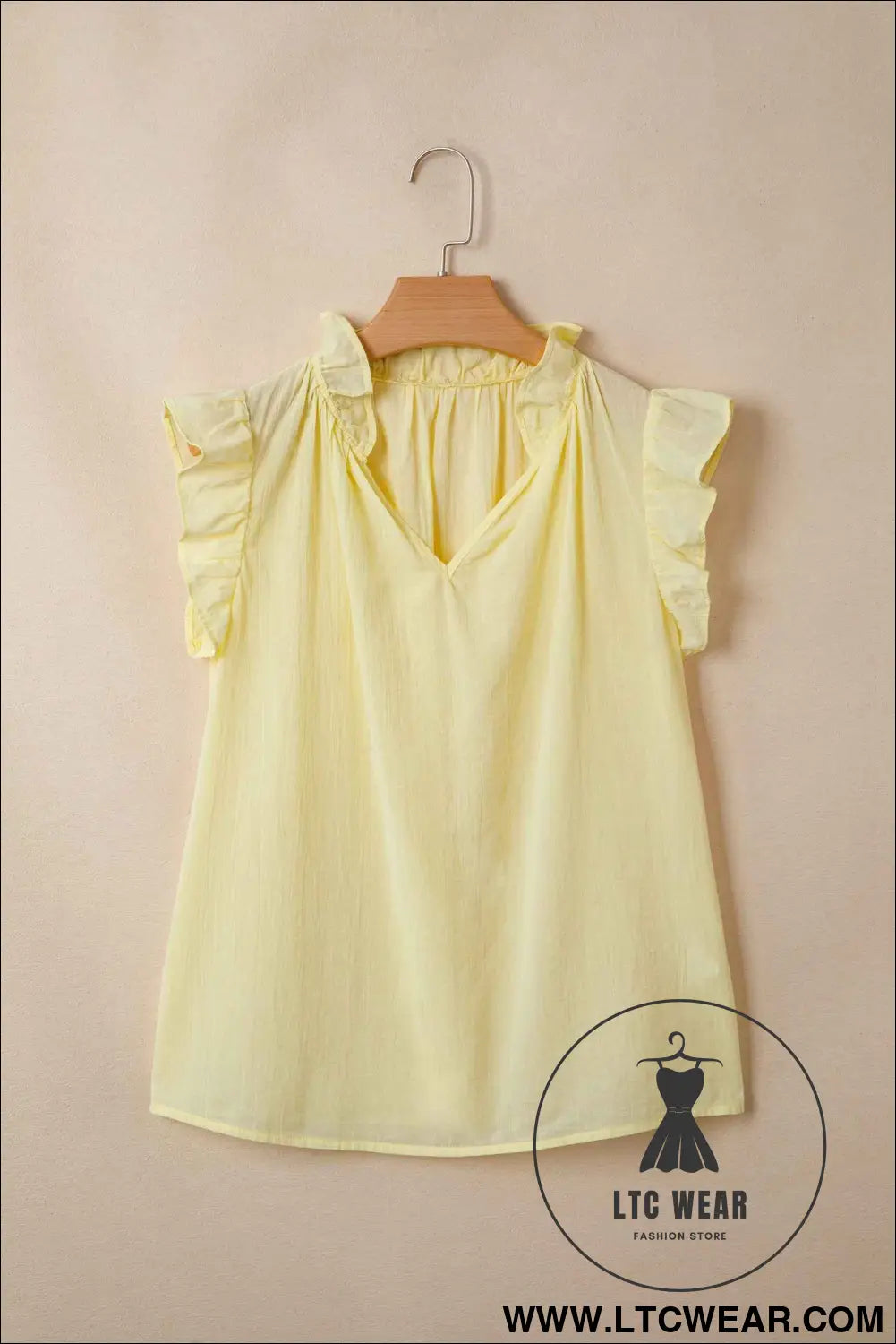 Yellow Cream V Neck Ruffle Trim Sleeveless Shift Top