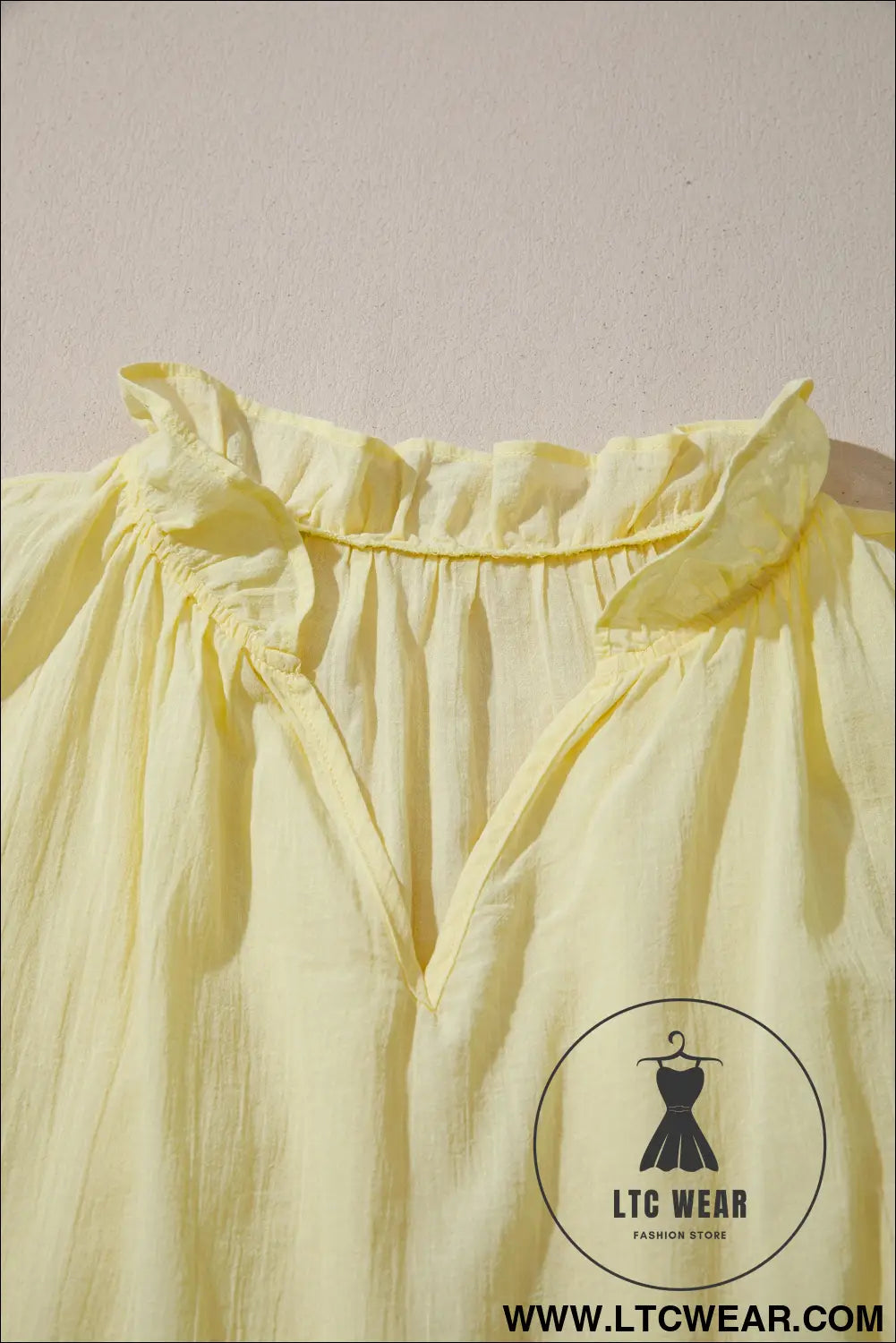 Yellow Cream V Neck Ruffle Trim Sleeveless Shift Top - L.T.C Wear Online Fashion Store