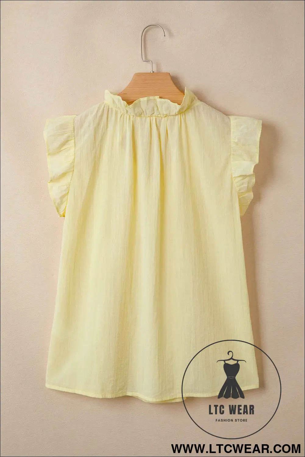Yellow Cream V Neck Ruffle Trim Sleeveless Shift Top