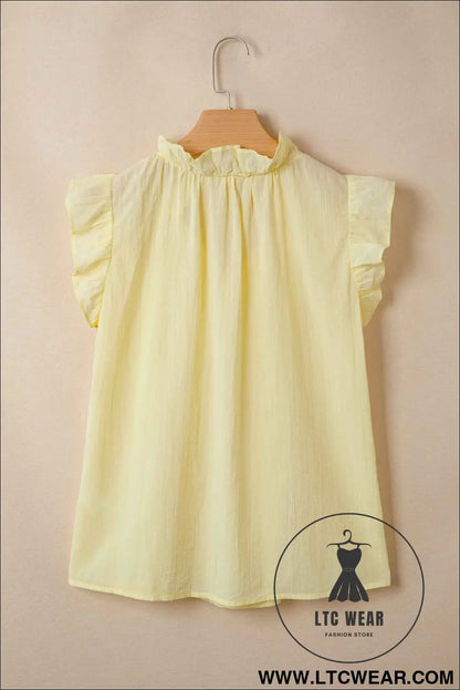 Yellow Cream V Neck Ruffle Trim Sleeveless Shift Top