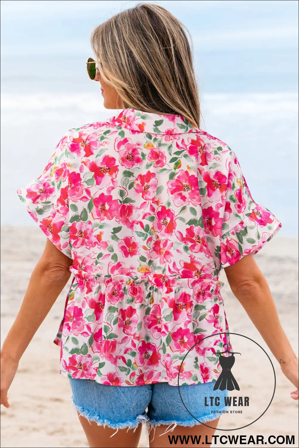 Yellow Floral Boxy Fit Ruffled Short Sleeve V Neck Blouse - L.T.C Wear Online Fashion Store