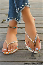 Yellow floral print braided strap flip flops - slippers
