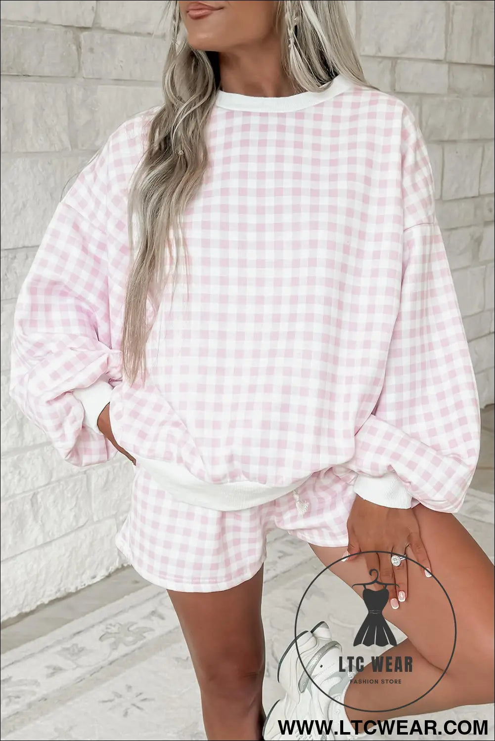 Yellow plaid baggy pullover drawstring casual shorts 2pcs outfit - short sets