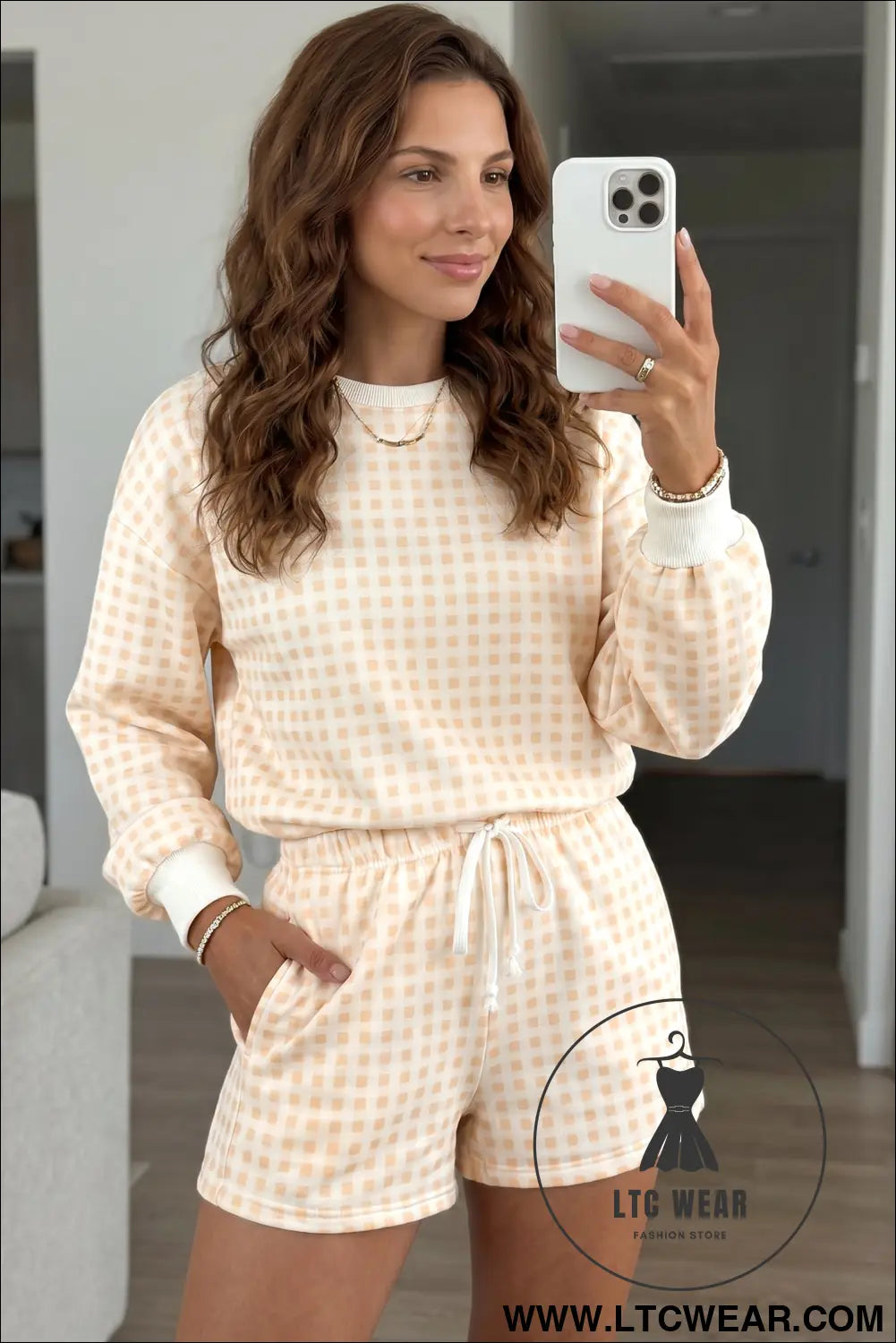 Yellow plaid baggy pullover drawstring casual shorts 2pcs outfit - yellow / l / 100% polyester - short sets