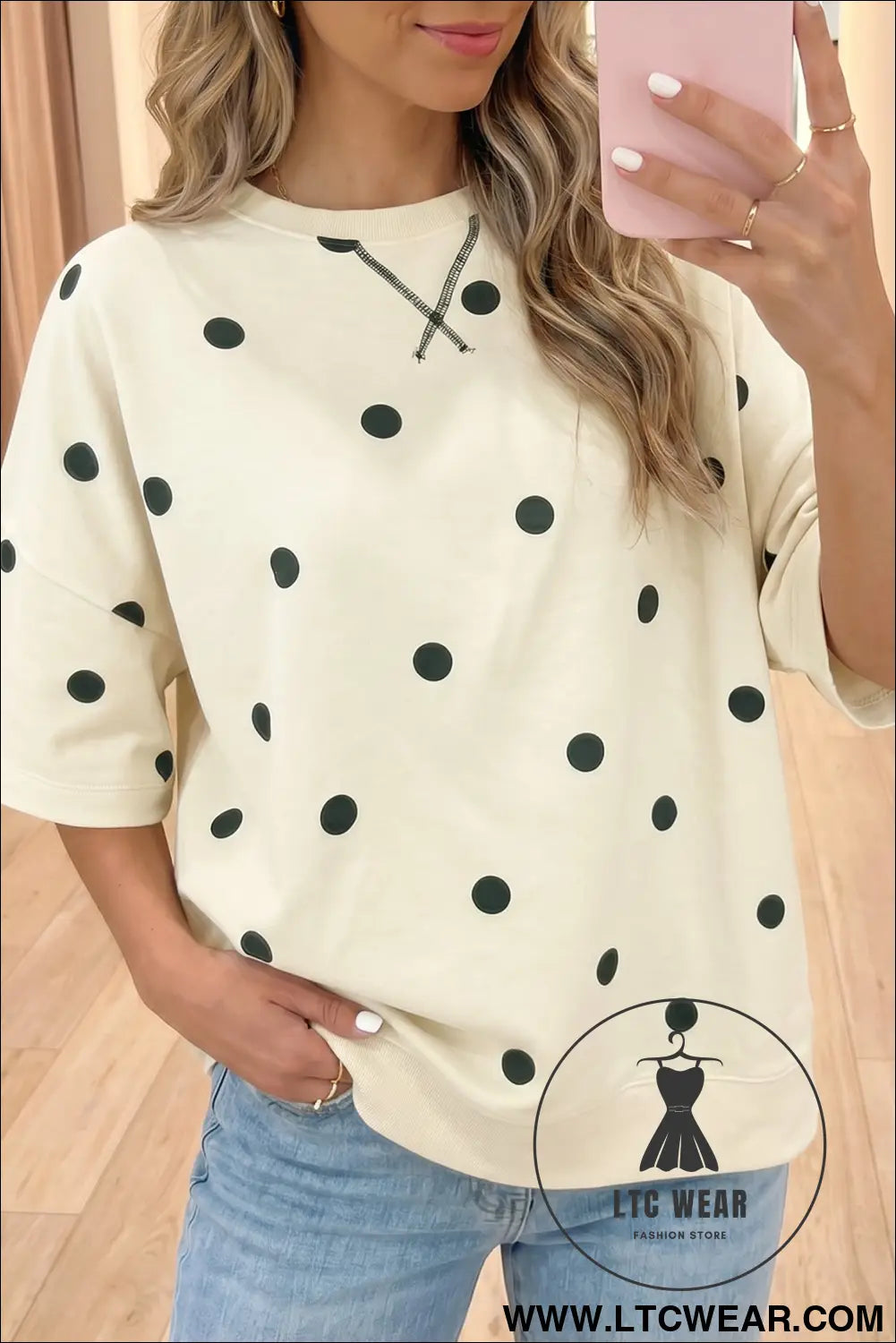 Yellow Polka Dot Print Crossed Seam Detail Oversize Tee - L.T.C Wear Online Fashion Store