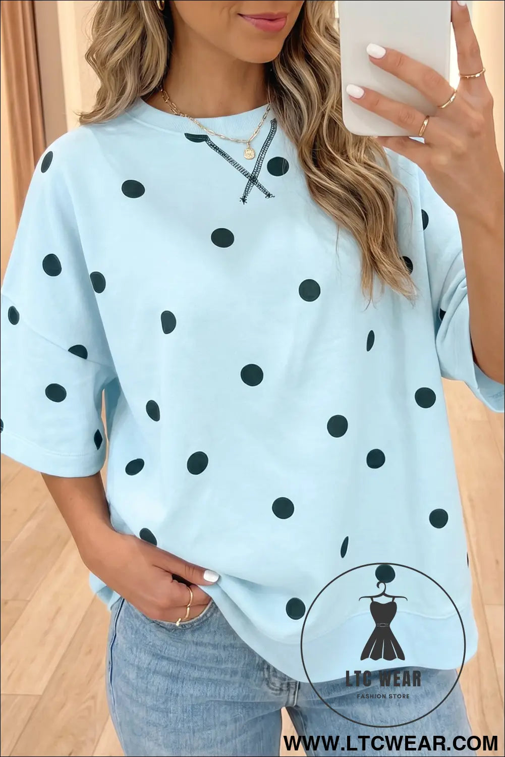 Yellow Polka Dot Print Crossed Seam Detail Oversize Tee - L.T.C Wear Online Fashion Store