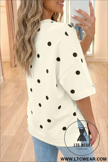 Yellow Polka Dot Print Crossed Seam Detail Oversize Tee - L.T.C Wear Online Fashion Store