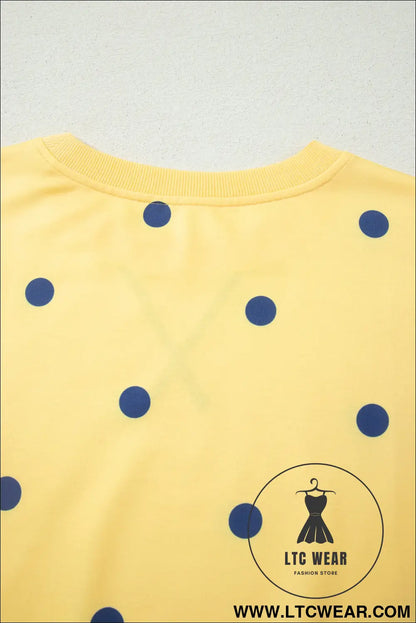 Yellow Polka Dot Print Crossed Seam Detail Oversize Tee - L.T.C Wear Online Fashion Store