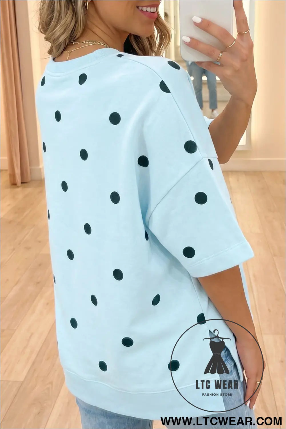 Yellow Polka Dot Print Crossed Seam Detail Oversize Tee - L.T.C Wear Online Fashion Store