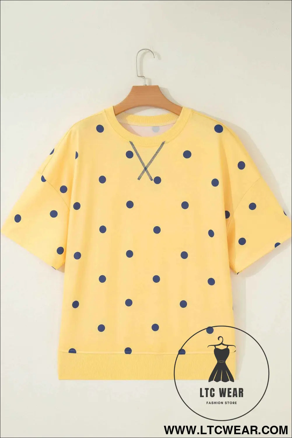 Yellow Polka Dot Print Crossed Seam Detail Oversize Tee