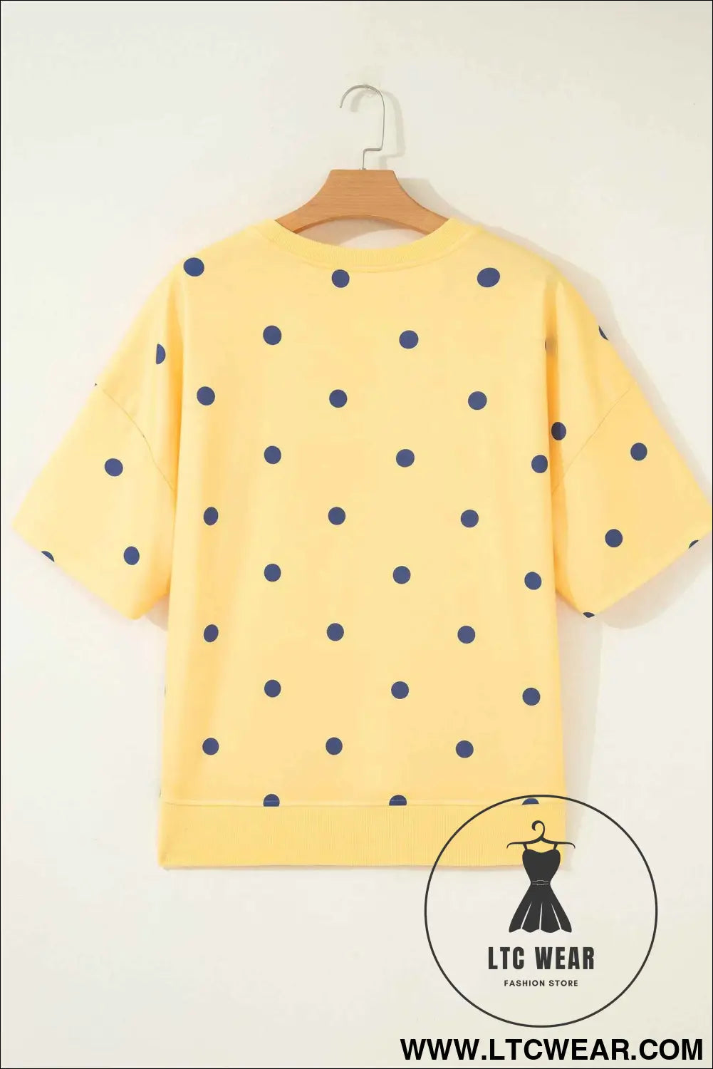 Yellow Polka Dot Print Crossed Seam Detail Oversize Tee