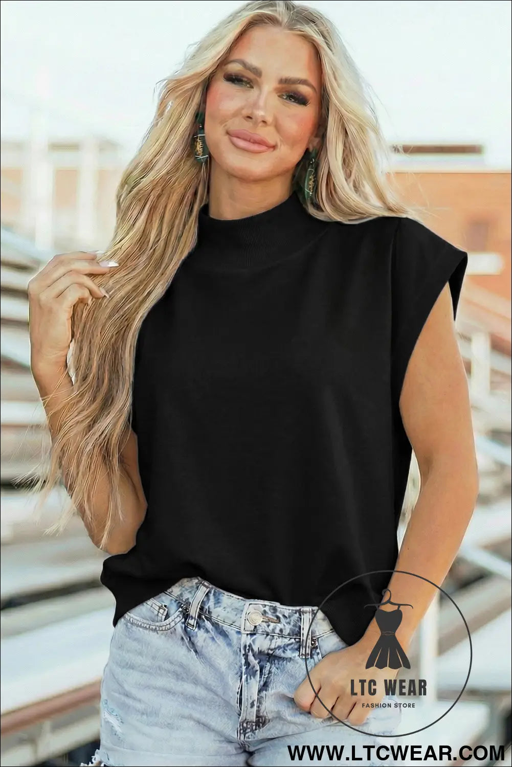 Yellow Solid Color High Neck Cap Sleeve Loose Top - L.T.C Wear Online Fashion Store