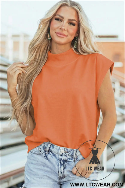 Yellow Solid Color High Neck Cap Sleeve Loose Top - L.T.C Wear Online Fashion Store