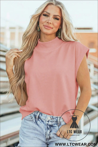 Yellow Solid Color High Neck Cap Sleeve Loose Top - L.T.C Wear Online Fashion Store