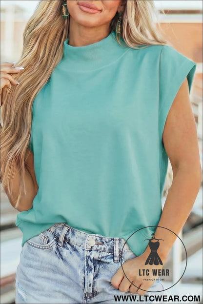 Yellow Solid Color High Neck Cap Sleeve Loose Top - L.T.C Wear Online Fashion Store
