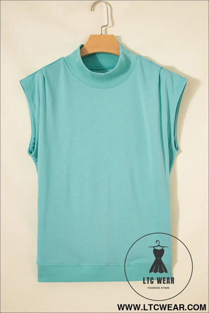 Yellow Solid Color High Neck Cap Sleeve Loose Top - L.T.C Wear Online Fashion Store