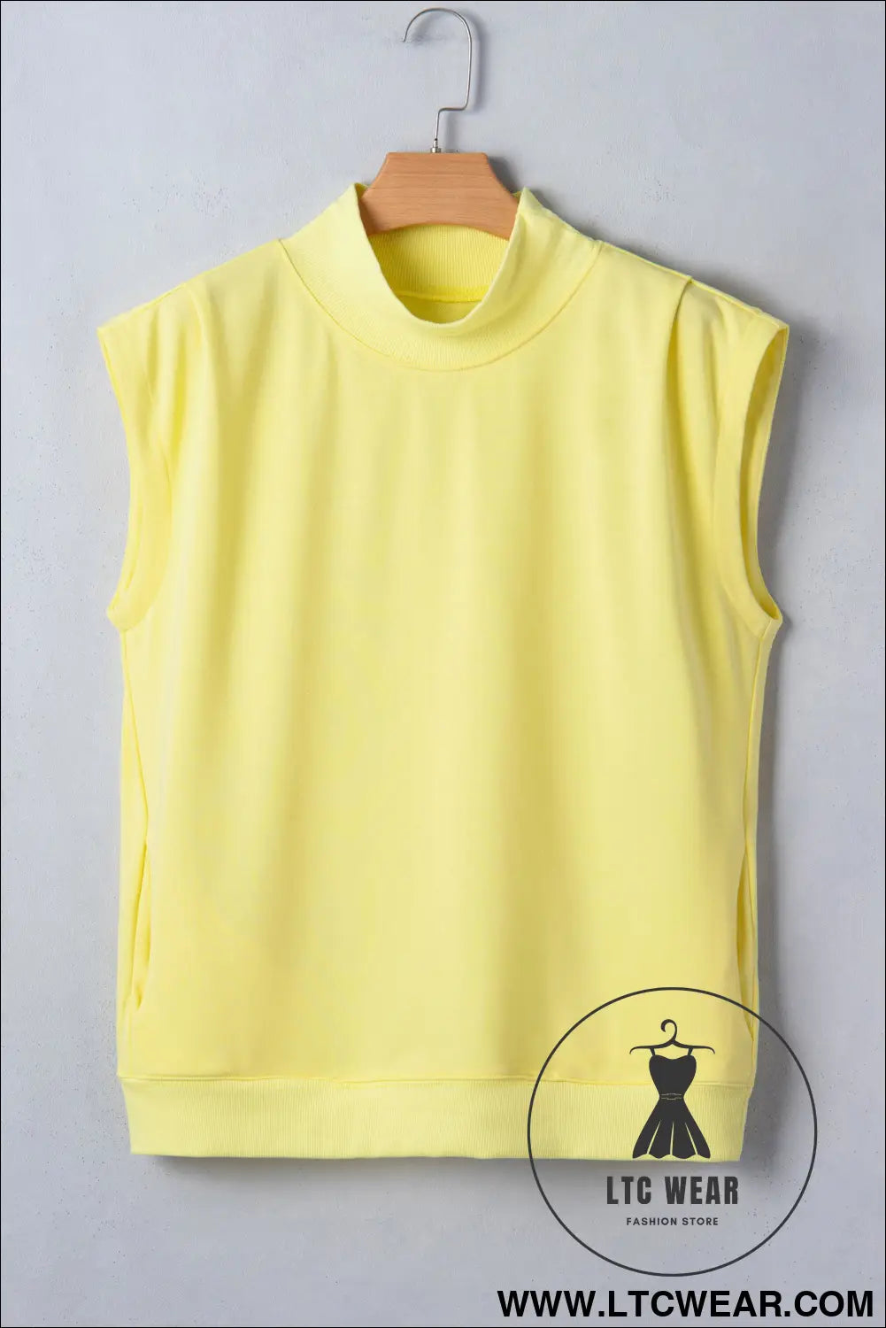 Yellow Solid Color High Neck Cap Sleeve Loose Top - L.T.C Wear Online Fashion Store