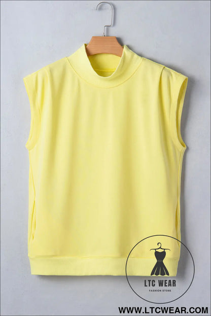 Yellow Solid Color High Neck Cap Sleeve Loose Top - L.T.C Wear Online Fashion Store