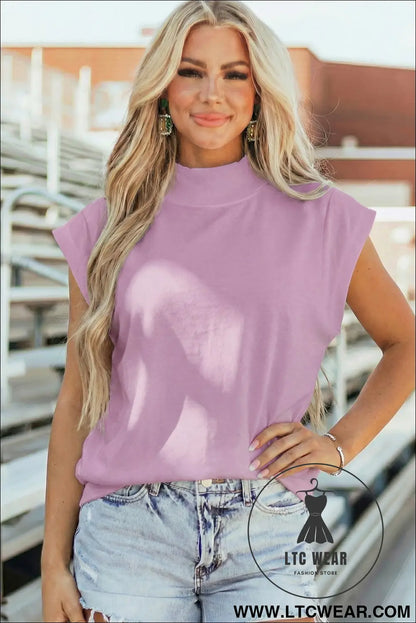 Yellow Solid Color High Neck Cap Sleeve Loose Top - L.T.C Wear Online Fashion Store