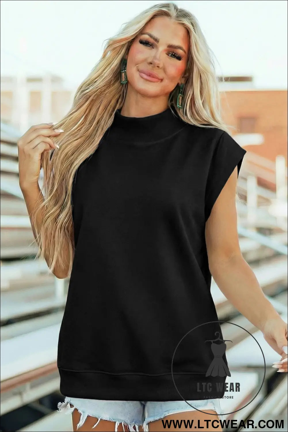 Yellow Solid Color High Neck Cap Sleeve Loose Top - L.T.C Wear Online Fashion Store