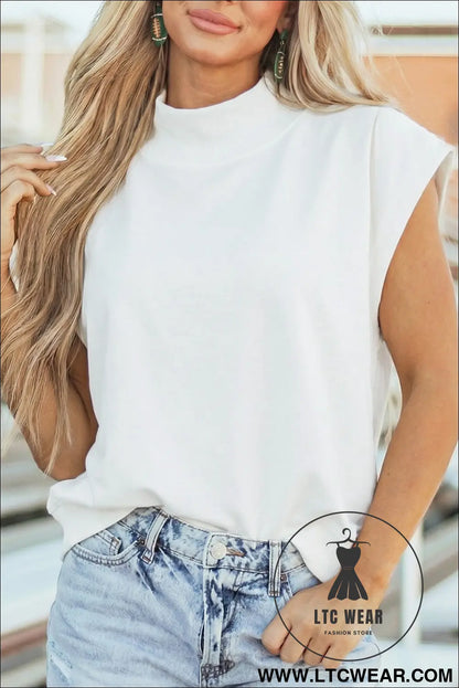 Yellow Solid Color High Neck Cap Sleeve Loose Top - L.T.C Wear Online Fashion Store