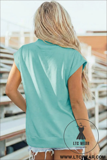 Yellow Solid Color High Neck Cap Sleeve Loose Top - L.T.C Wear Online Fashion Store