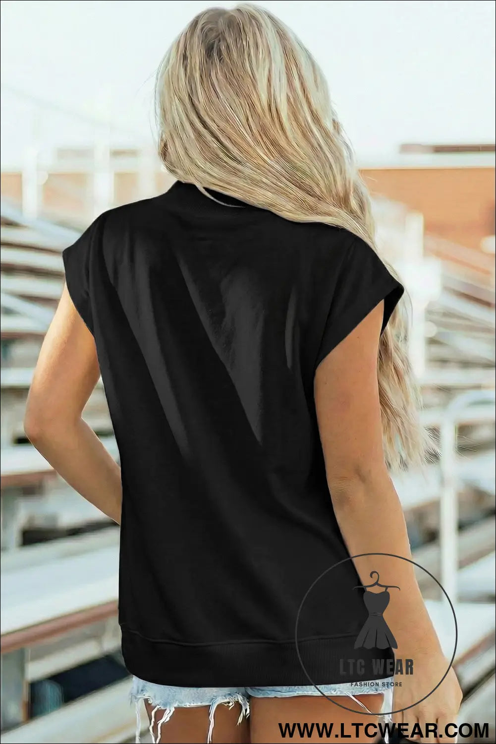 Yellow Solid Color High Neck Cap Sleeve Loose Top - L.T.C Wear Online Fashion Store