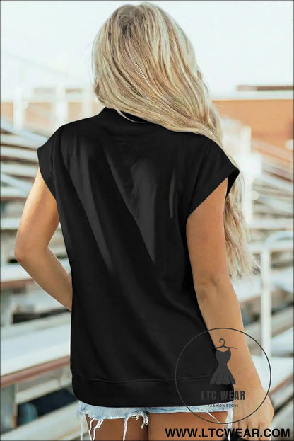 Yellow Solid Color High Neck Cap Sleeve Loose Top - L.T.C Wear Online Fashion Store