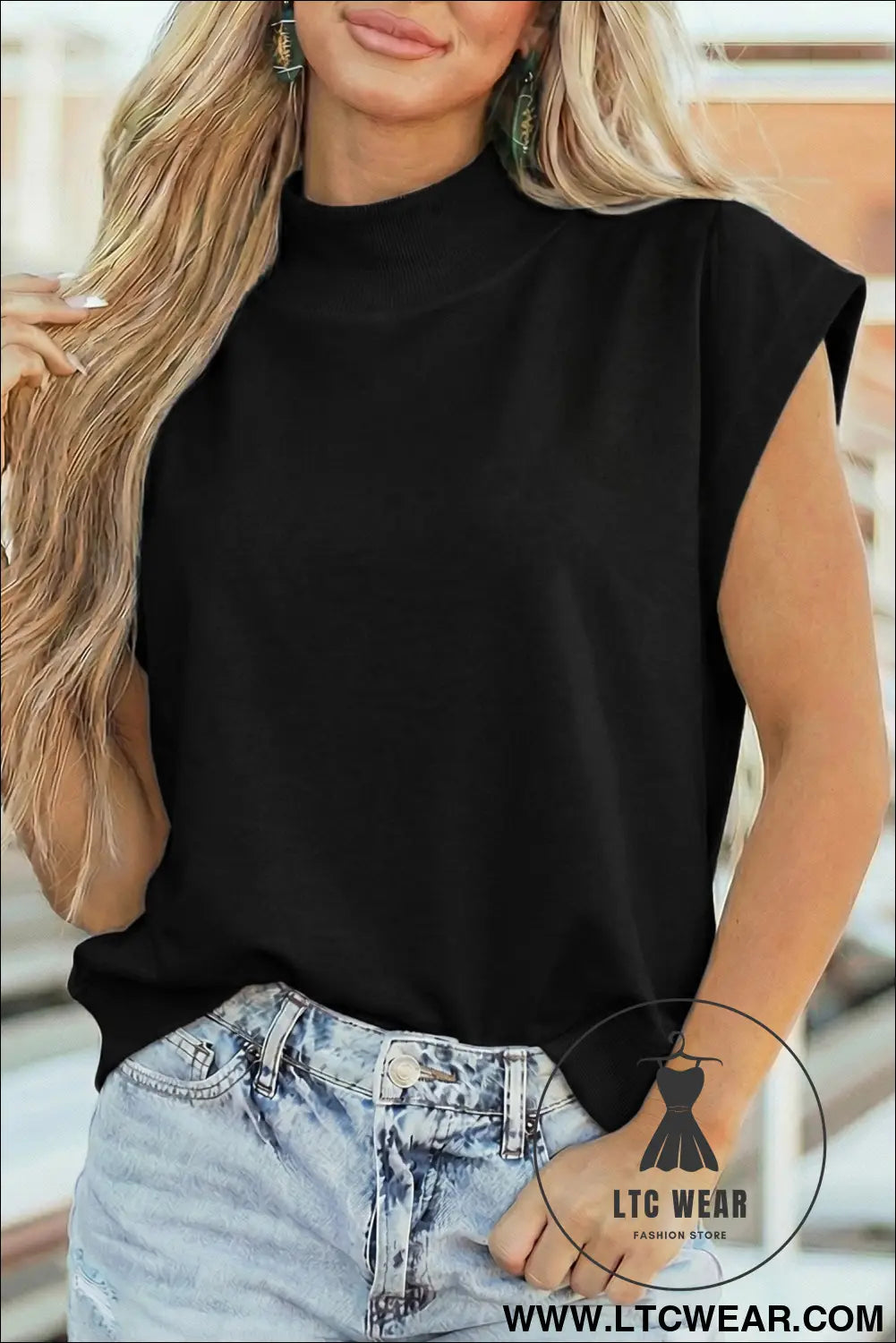 Yellow Solid Color High Neck Cap Sleeve Loose Top - L.T.C Wear Online Fashion Store