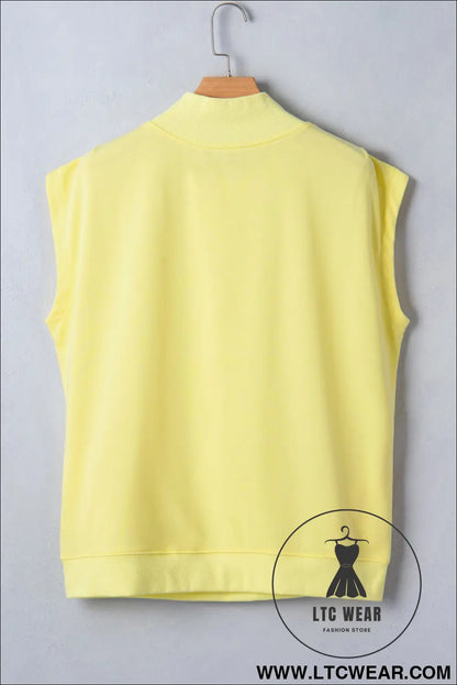 Yellow Solid Color High Neck Cap Sleeve Loose Top - L.T.C Wear Online Fashion Store