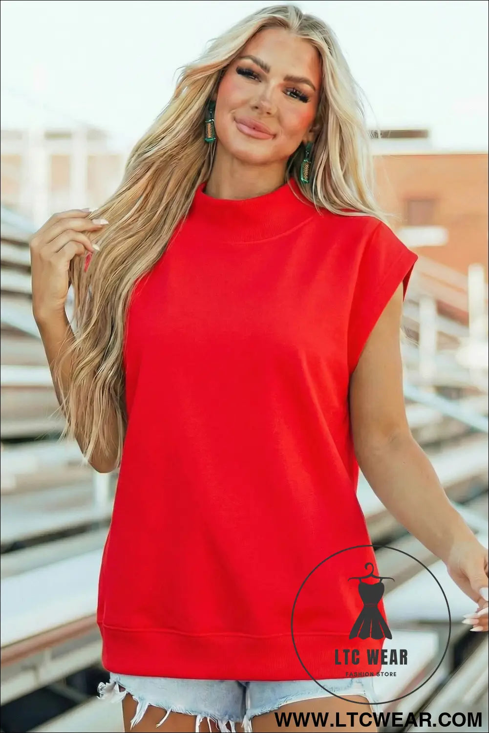 Yellow Solid Color High Neck Cap Sleeve Loose Top - L.T.C Wear Online Fashion Store
