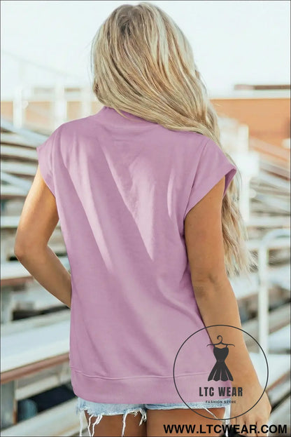 Yellow Solid Color High Neck Cap Sleeve Loose Top - L.T.C Wear Online Fashion Store