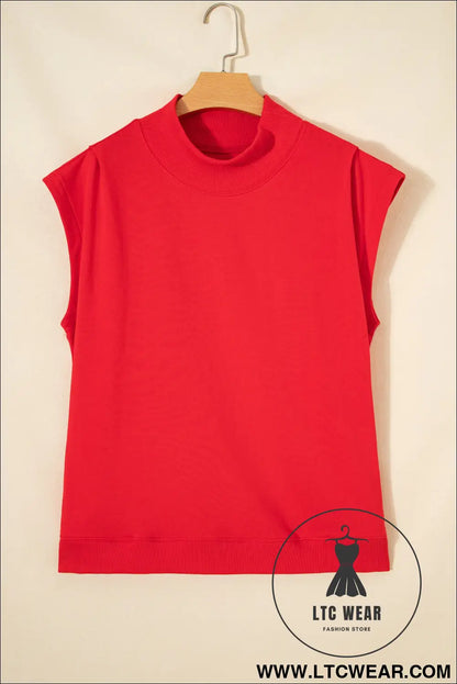Yellow Solid Color High Neck Cap Sleeve Loose Top - L.T.C Wear Online Fashion Store