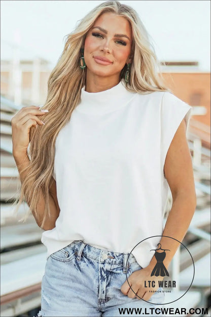 Yellow Solid Color High Neck Cap Sleeve Loose Top - L.T.C Wear Online Fashion Store