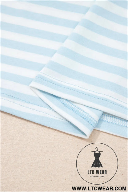 Yellow Stripe Contrast Neck Loose Tee and Drawstring Shorts Set - L.T.C Wear Online Fashion Store