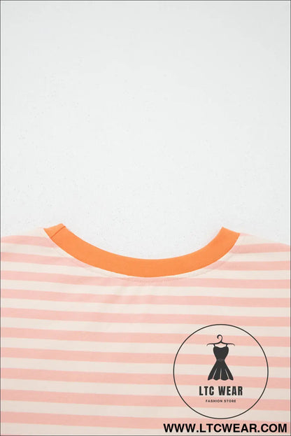 Yellow Stripe Contrast Neck Loose Tee and Drawstring Shorts Set - L.T.C Wear Online Fashion Store