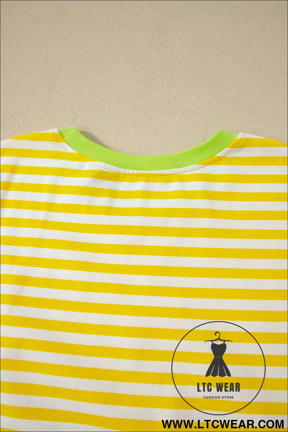 Yellow Stripe Contrast Neck Loose Tee and Drawstring Shorts Set - L.T.C Wear Online Fashion Store