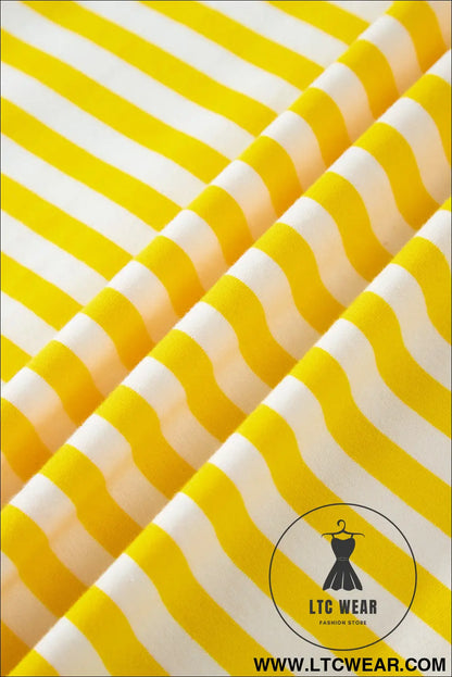 Yellow Stripe Contrast Neck Loose Tee and Drawstring Shorts Set - L.T.C Wear Online Fashion Store