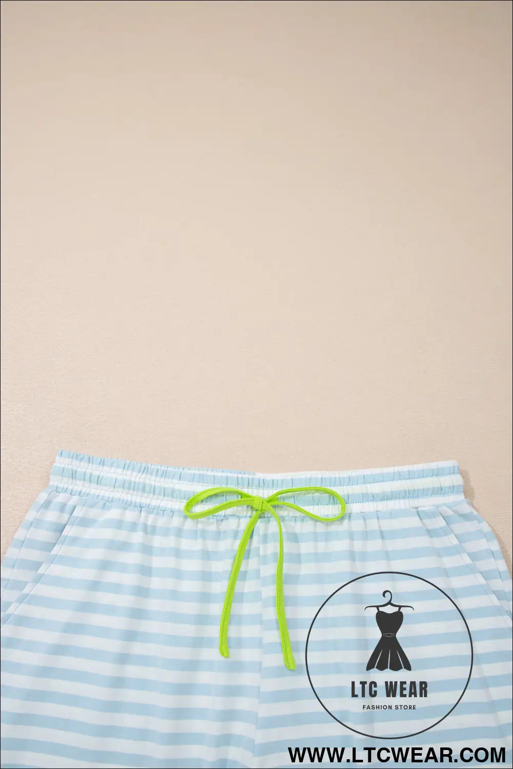 Yellow Stripe Contrast Neck Loose Tee and Drawstring Shorts Set - L.T.C Wear Online Fashion Store