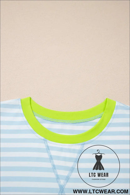 Yellow Stripe Contrast Neck Loose Tee and Drawstring Shorts Set - L.T.C Wear Online Fashion Store