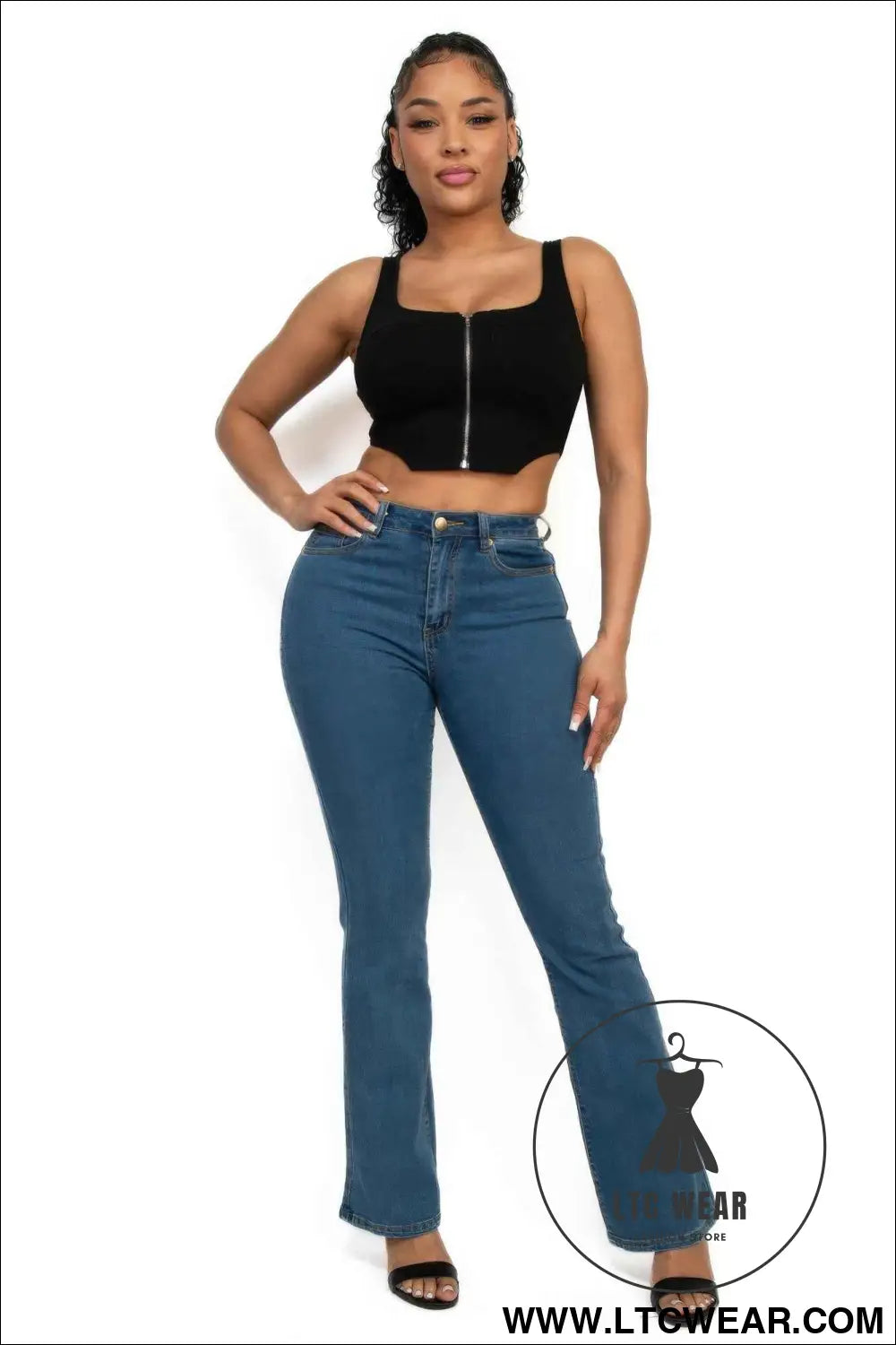Zip-up square neck crop top