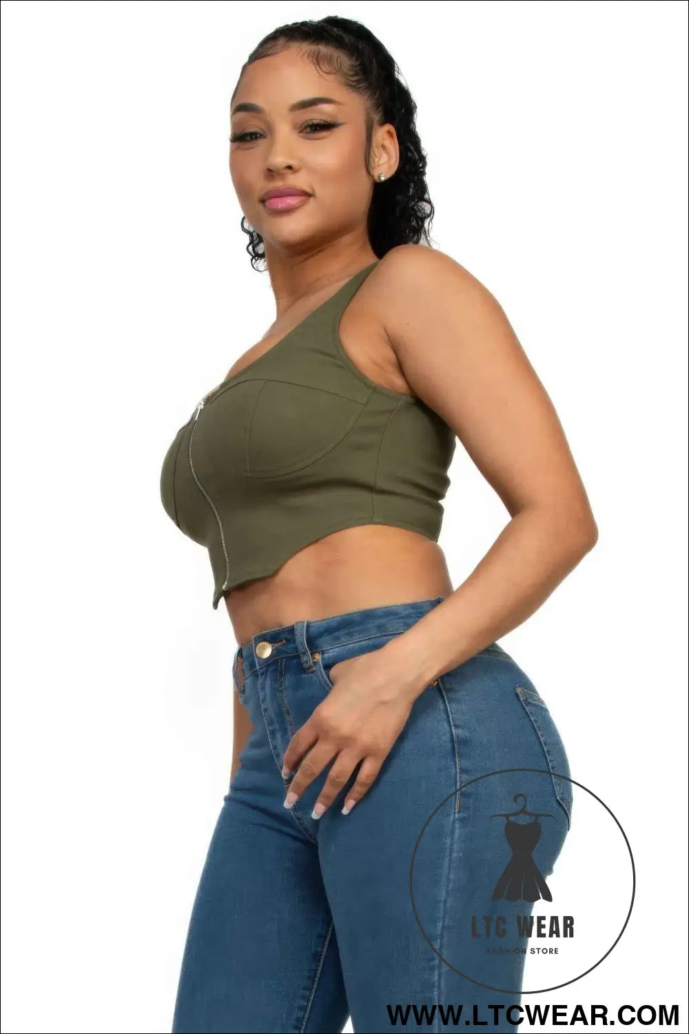 Zip-up square neck crop top