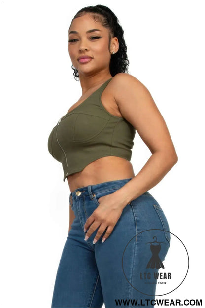 Zip-up square neck crop top