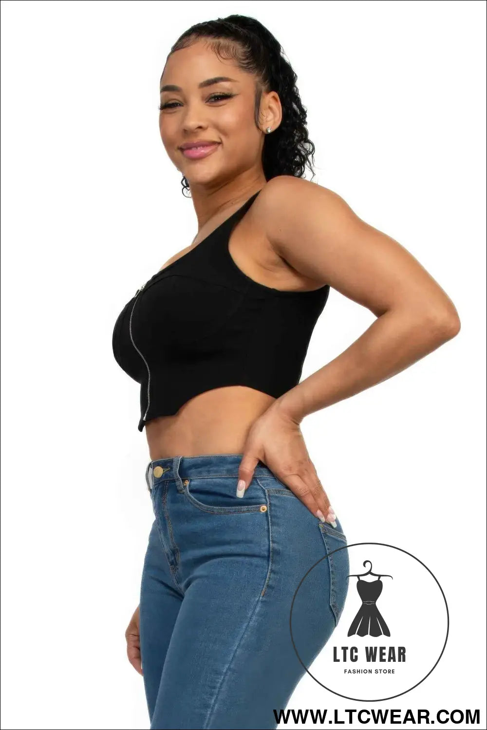 Zip-up square neck crop top