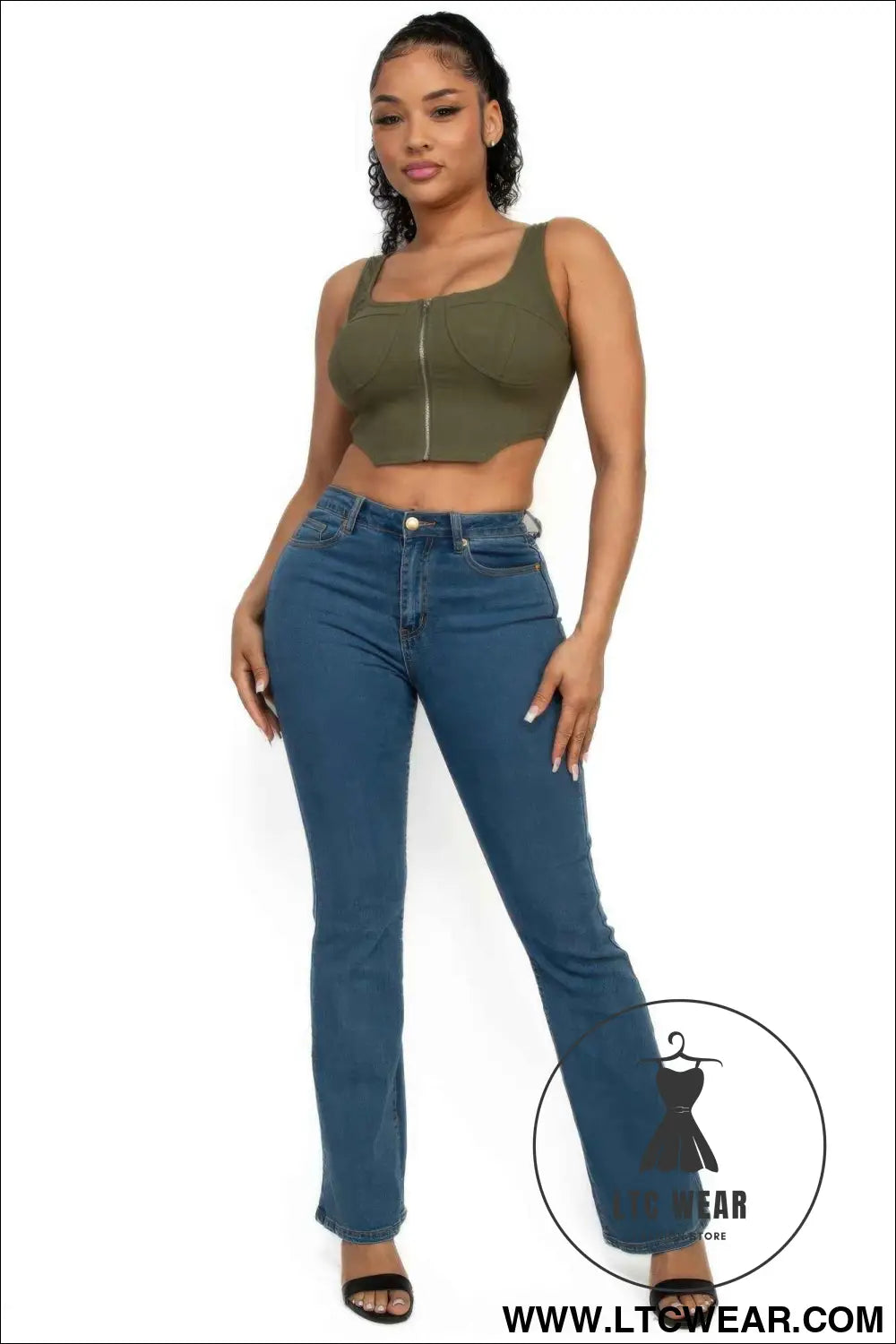 Zip-up square neck crop top