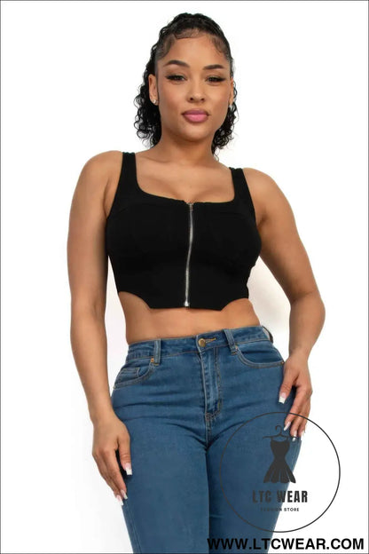 Zip-up square neck crop top