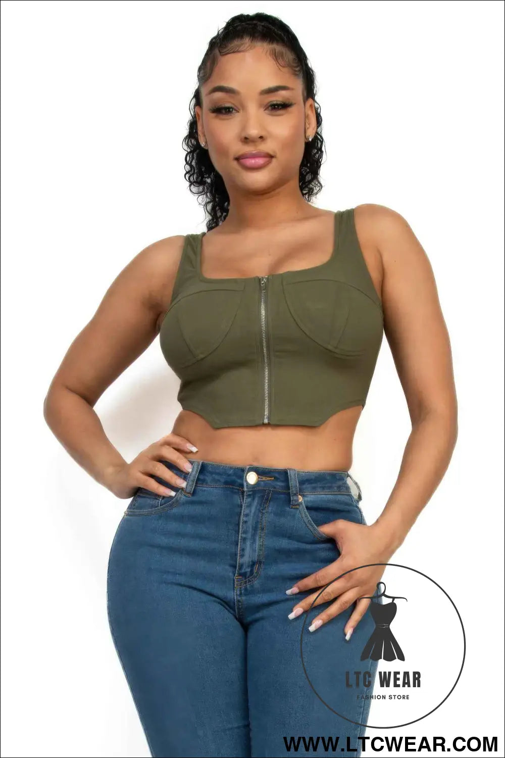 Zip-up square neck crop top